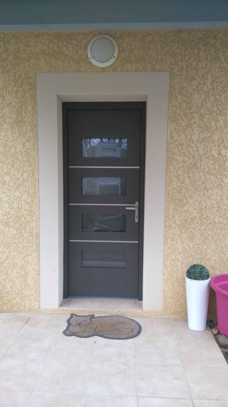 Porte d'entrée anthracite à vitrage central