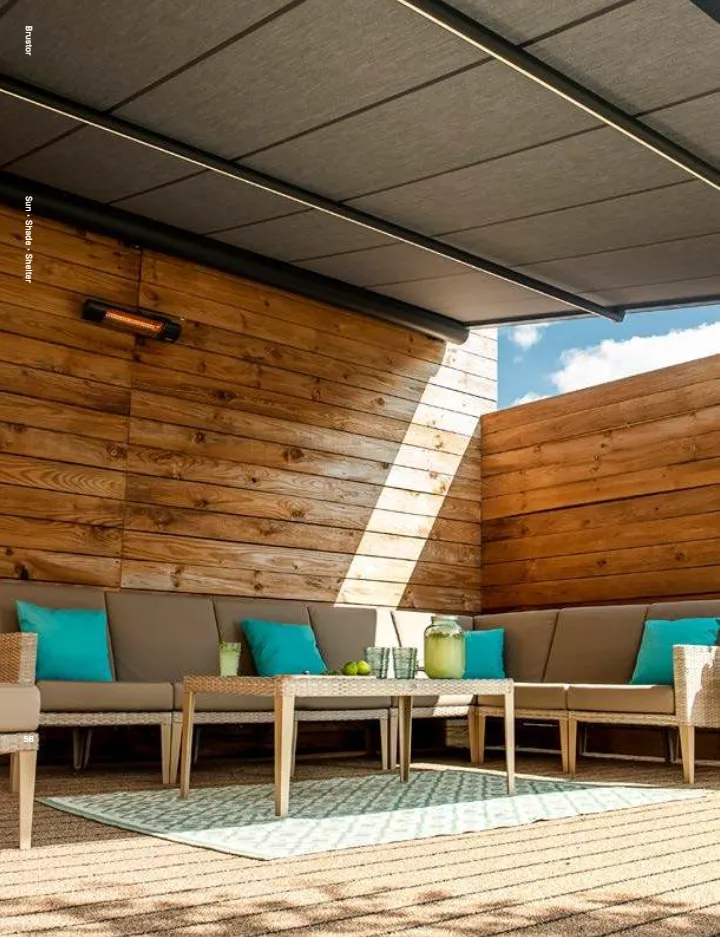 Pergola à toile Brustor sur une terrasse avec salon