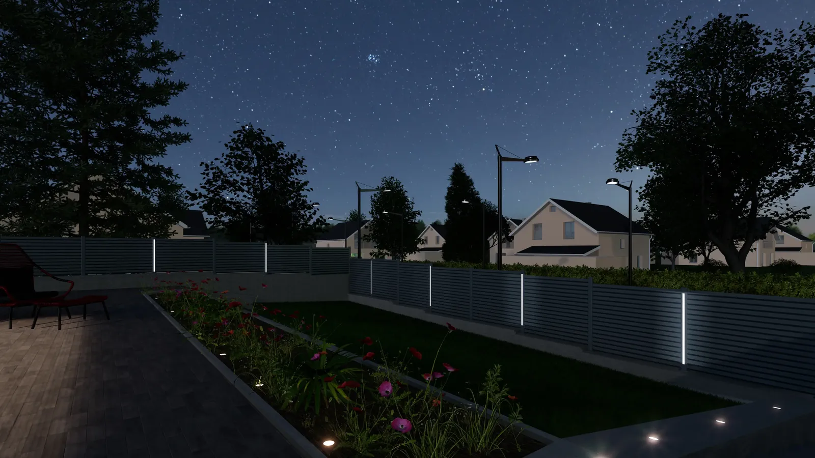Clôture aluminium persiennée avec éclairage LED intégré