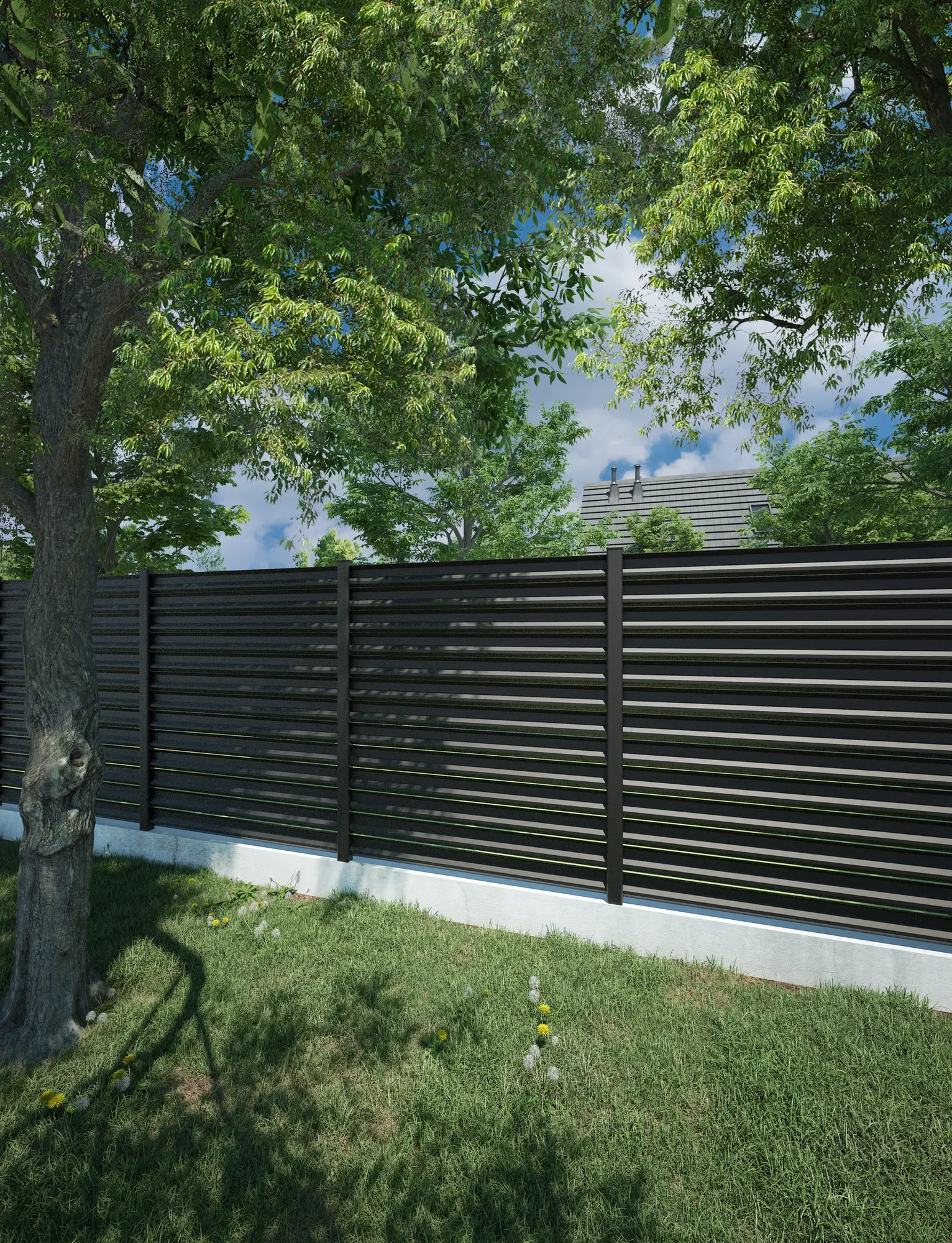 Clôture persiennée aluminium noir sablé à lames éco-conçues
