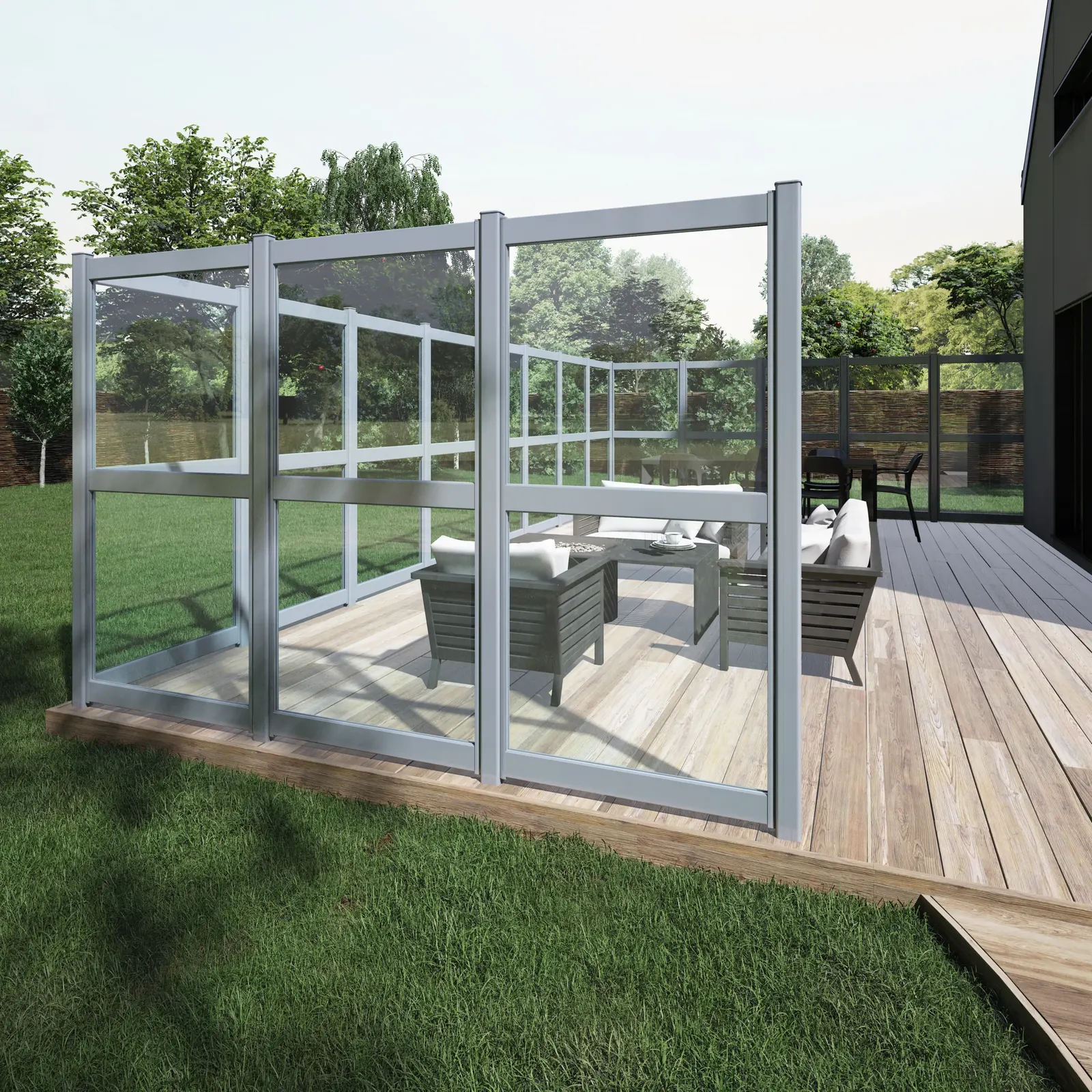 Pare-vent aluminium vitré sur terrasse