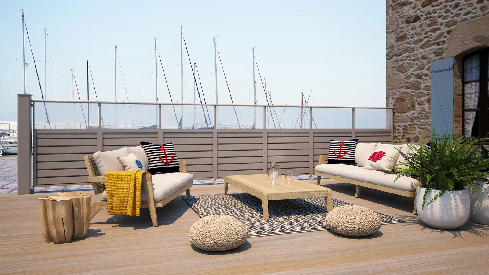 Pare-vue aluminium avec partie vitrée sur terrasse