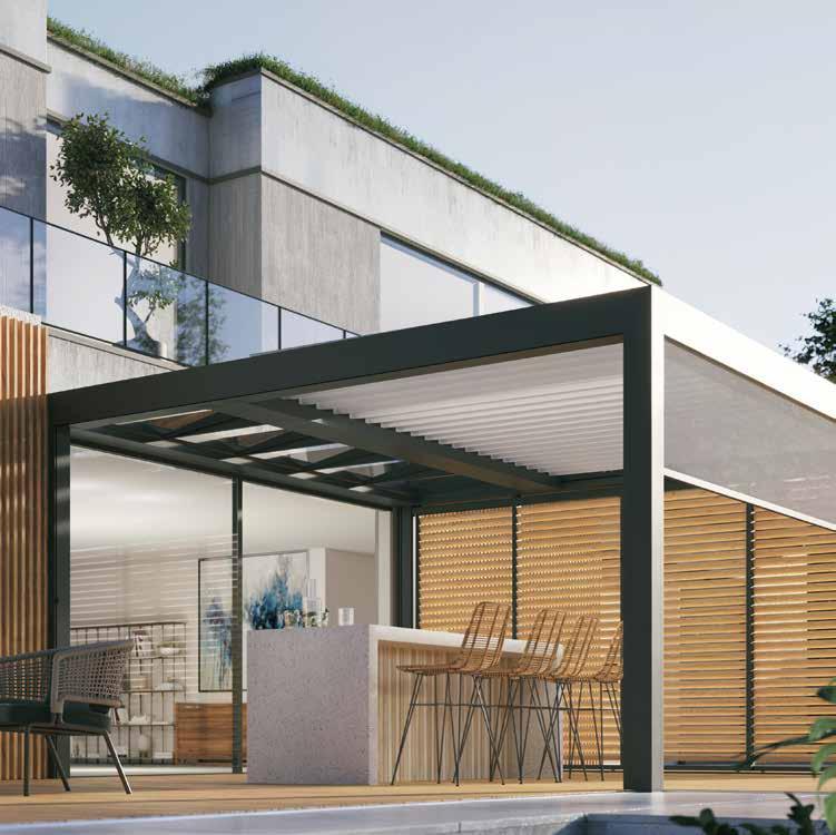 Pergola Brustor B720 combinant toit en verre et toit à lames