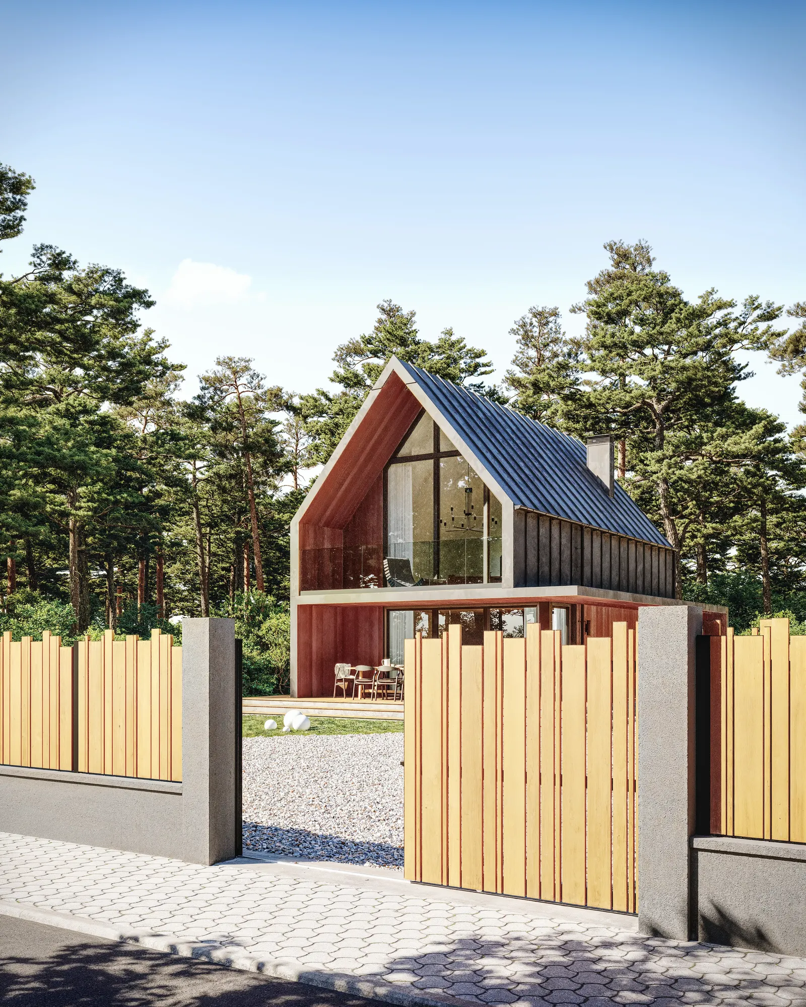 Portail coulissant aluminium ton bois chêne