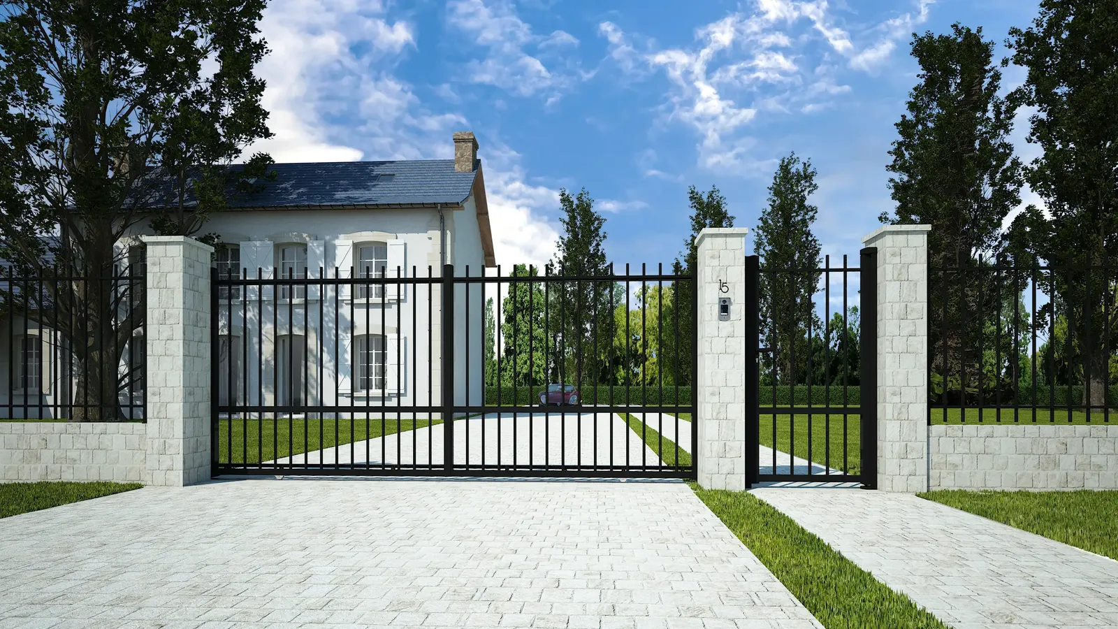 Portail et portillon de style tradition aluminium noir