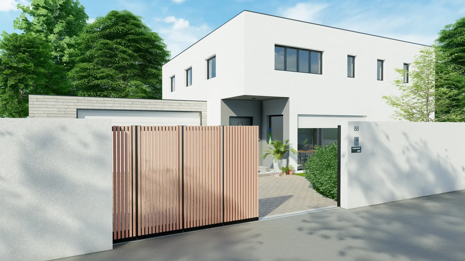 Portail sectionnel aluminium et bois Red Cedar