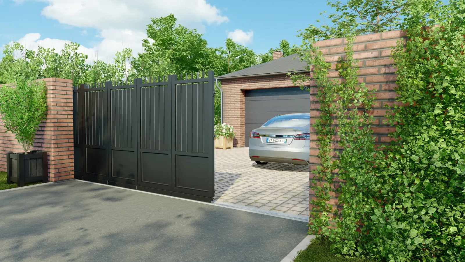 Portail sectionnel aluminium plein noir sablé