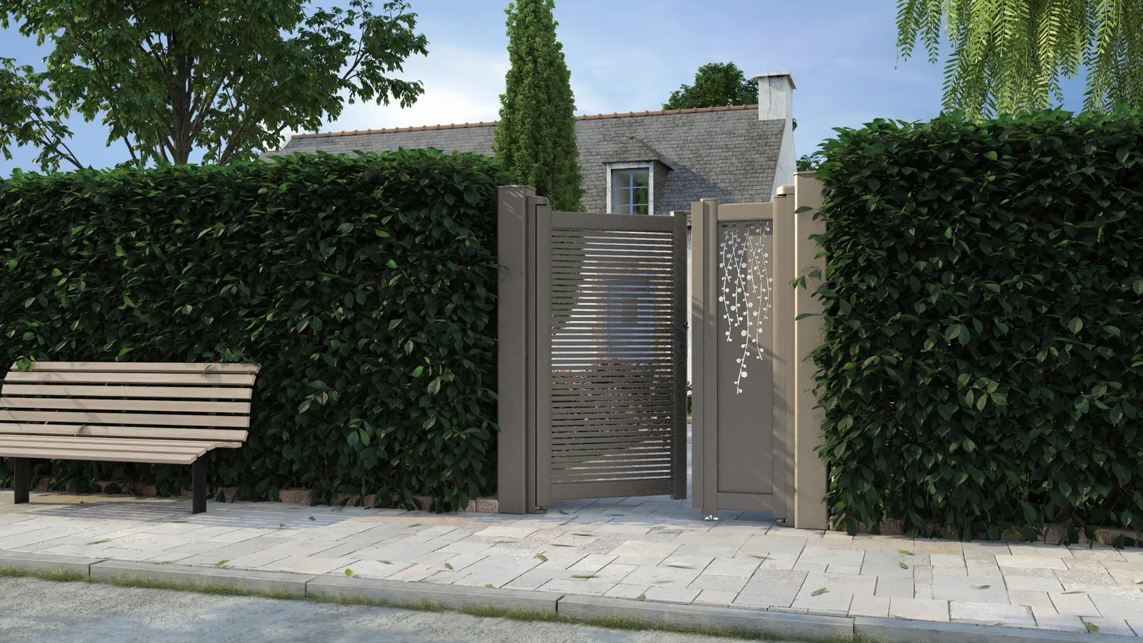 Portillon ajouré semi-fixe aluminium gris beige