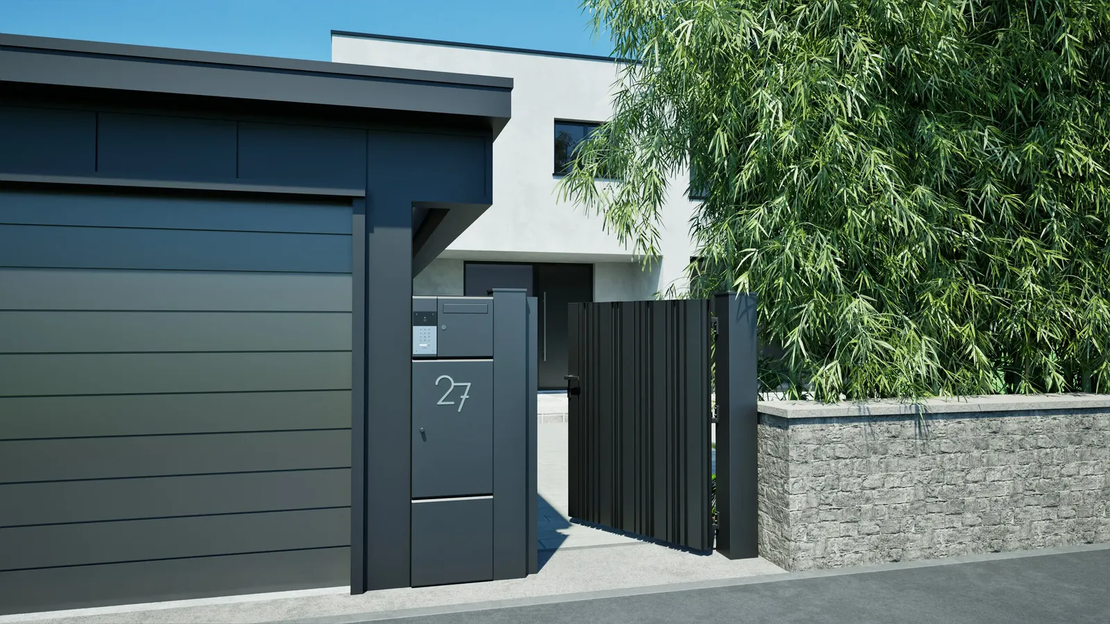 Portillon aluminium avec boîte à colis connectée intégrée