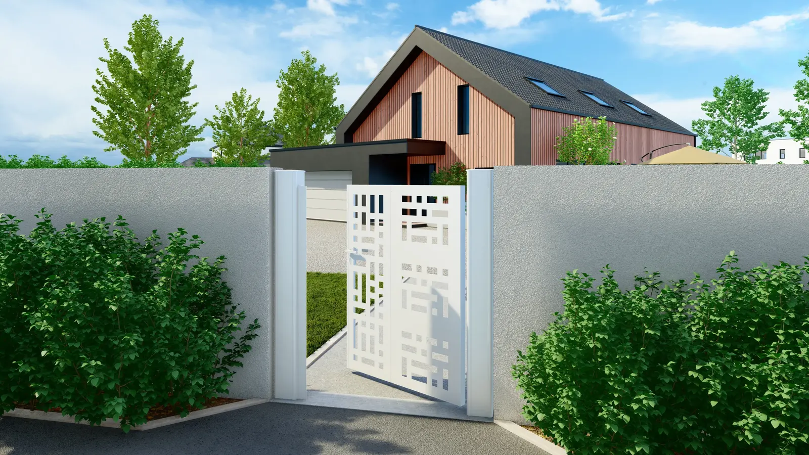 Portillon design aluminium blanc à décor découpé